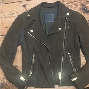 All Saints Dark Green Suede Dalby Jacket, US size 2